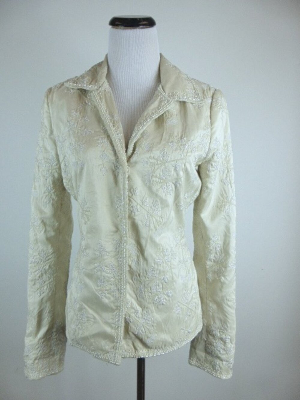 BIYA JOHNNY WAS Cream SILK EMBROIDERED blazer dress jacket S